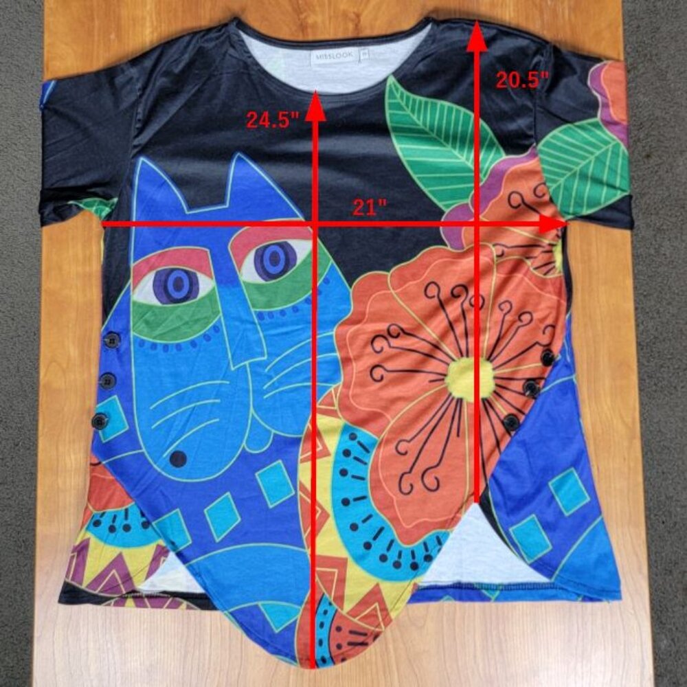 Miss Look Colorful Abstract Cat Tunic Top Button Details - S - Picture 9 of 9